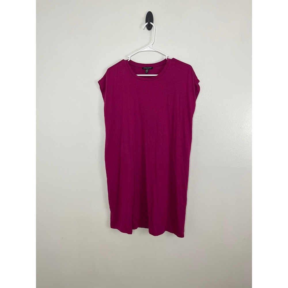 Eileen‎ Fisher Minimalist Shift Dress Women PM Magenta Tencel Jersey Sleeveless